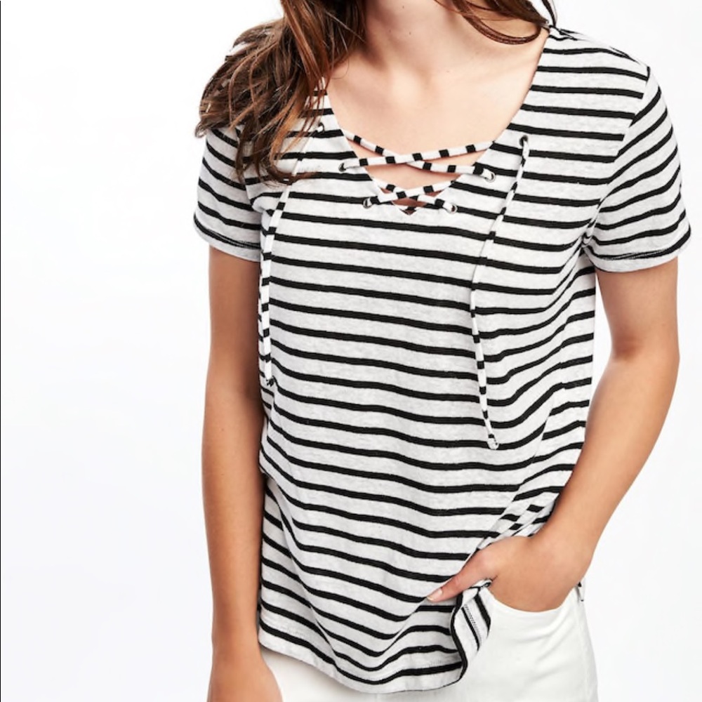 NWOT Slub-Knit Lace Up Top
